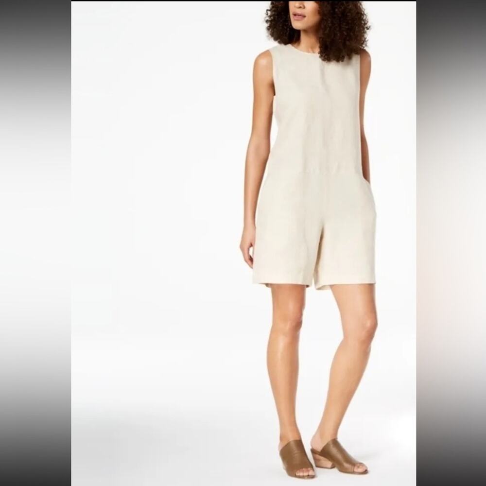Eileen Fisher Organic Linen Relaxed Romper/Jumpsuit Women’s s Size Large - Picture 2 of 13